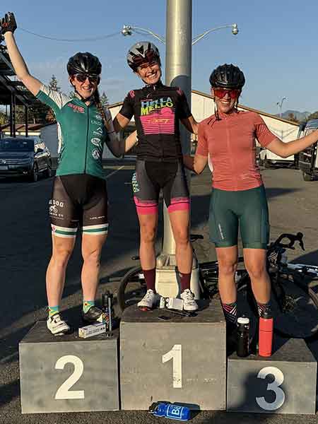 TNT bike race criterium Santa Rosa women's race podium August, 26, 2025.