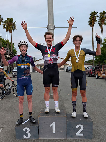 TNT A Race results, podium photo from crit bike race in Santa Rosa, California.