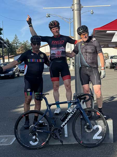 C Race podium TNT criterium series Santa Rosa, California May 19, 2026. Bike race presented by Red Peloton bike racing team and cycling club.
