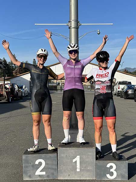 TNT womens bike race podium May 12, 2026. TNT bike race criterium series in Santa Rosa, Northern California.