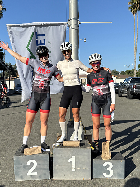 Womens bike race podium from Santa Rosa, California TNT criterium series by Red Peloton Bay Area bike race team.