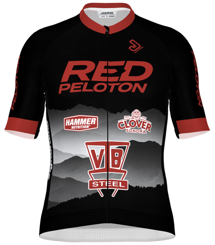 Red Peloton Bay Area bike racing team 2026 kit front.